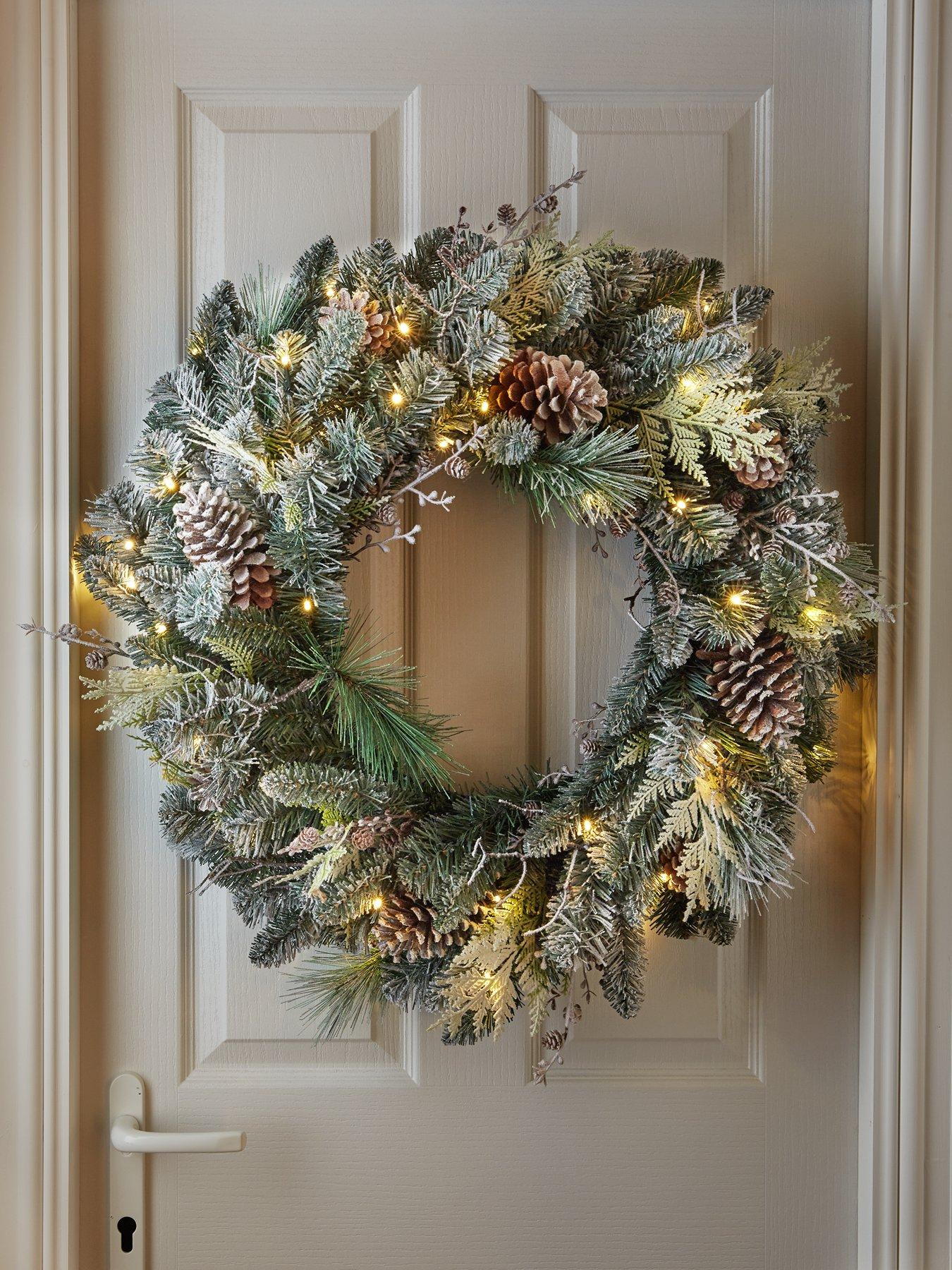 undefined Frosted Cone Pre-Lit Christmas Wreath – 80 cm diameter