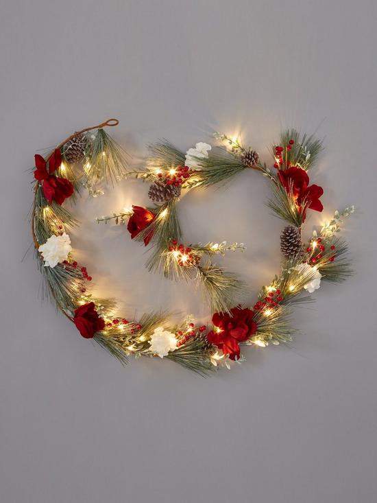 front image of red-white-and-grey-pre-lit-christmas-garland-ndash-270-cm-length