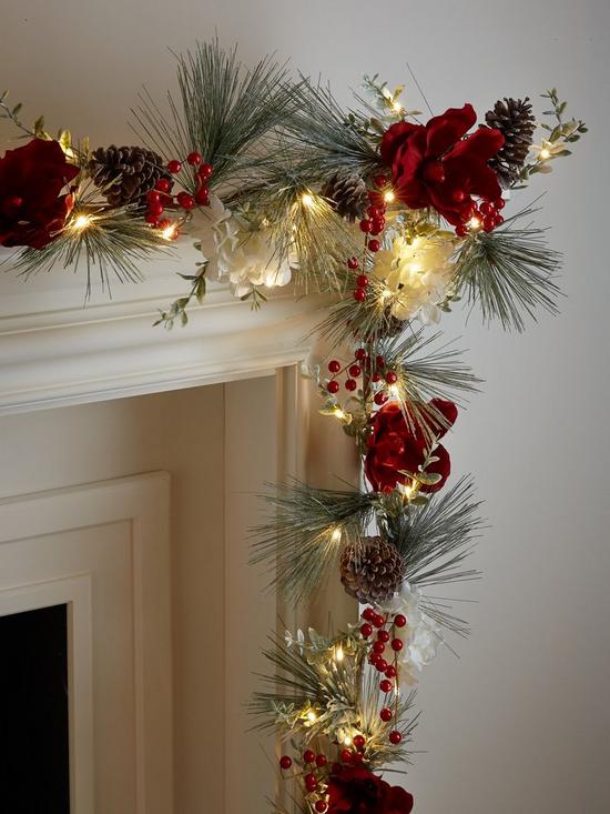 stillFront image of red-white-and-grey-pre-lit-christmas-garland-ndash-270-cm-length