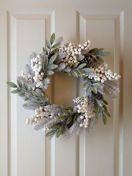 front image of silver-grey-and-white-berry-christmas-wreath-ndash-45-cm-diameter