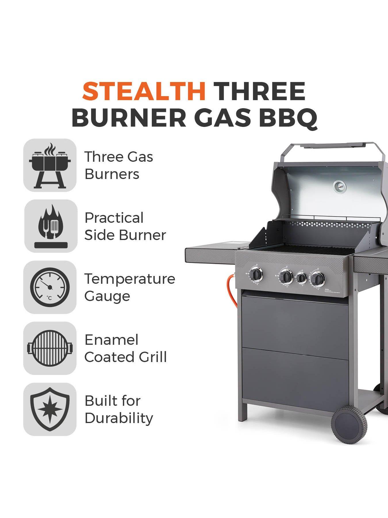  image of tower-stealth-3000-3-burner-porcelain-gas-bbq-with-precision-thermometer-and-rust-proof-design-t978501-black