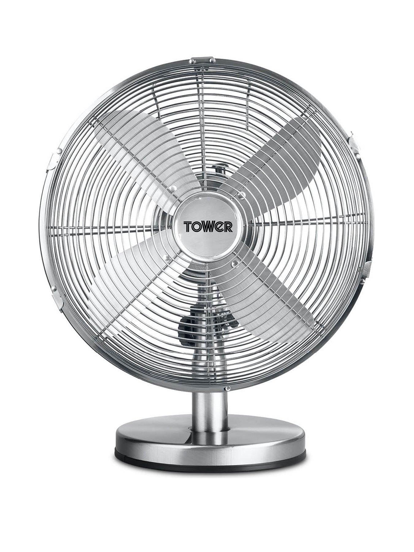  image of tower-t605000-metal-desk-fan-with-3-speeds-automatic-oscillation-long-life-motor-12-inch-35w-chrome