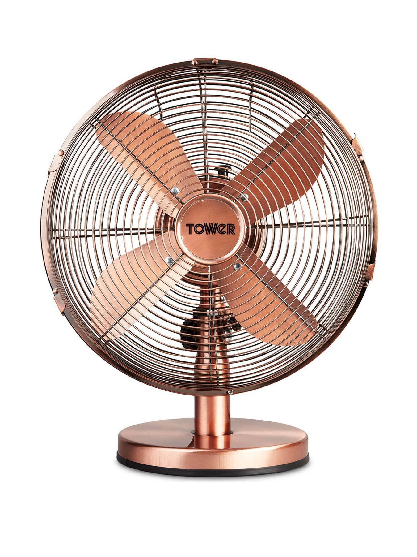 undefined T605000C Metal Desk Fan with 3 Speeds, Automatic Oscillation, Long-Life Motor, 12”, 35W, Copper