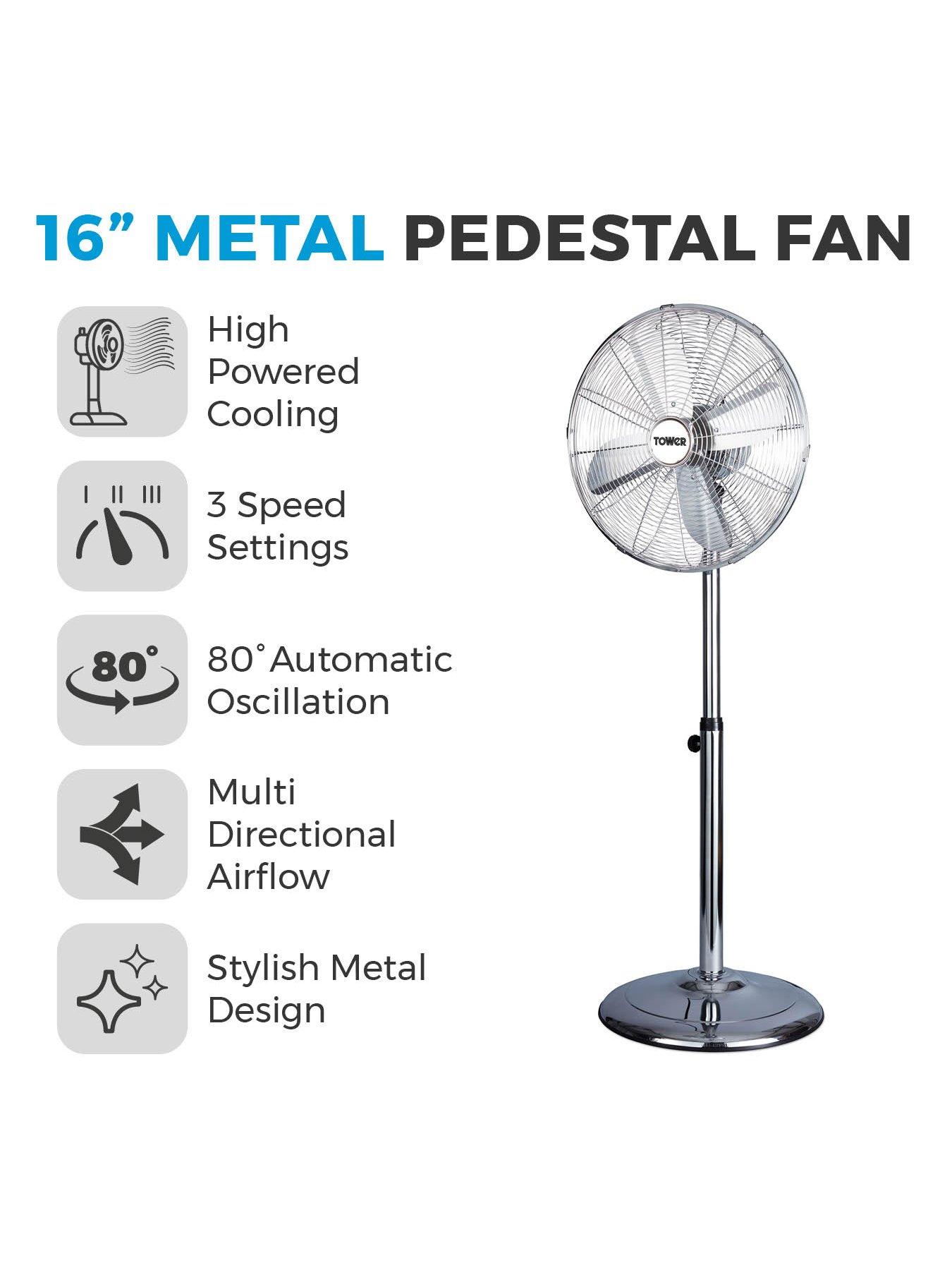 Image 2 of 6 of Tower T637000&nbsp;16 inch Metal Pedestal Fan with 3 Speeds&nbsp;- Chrome