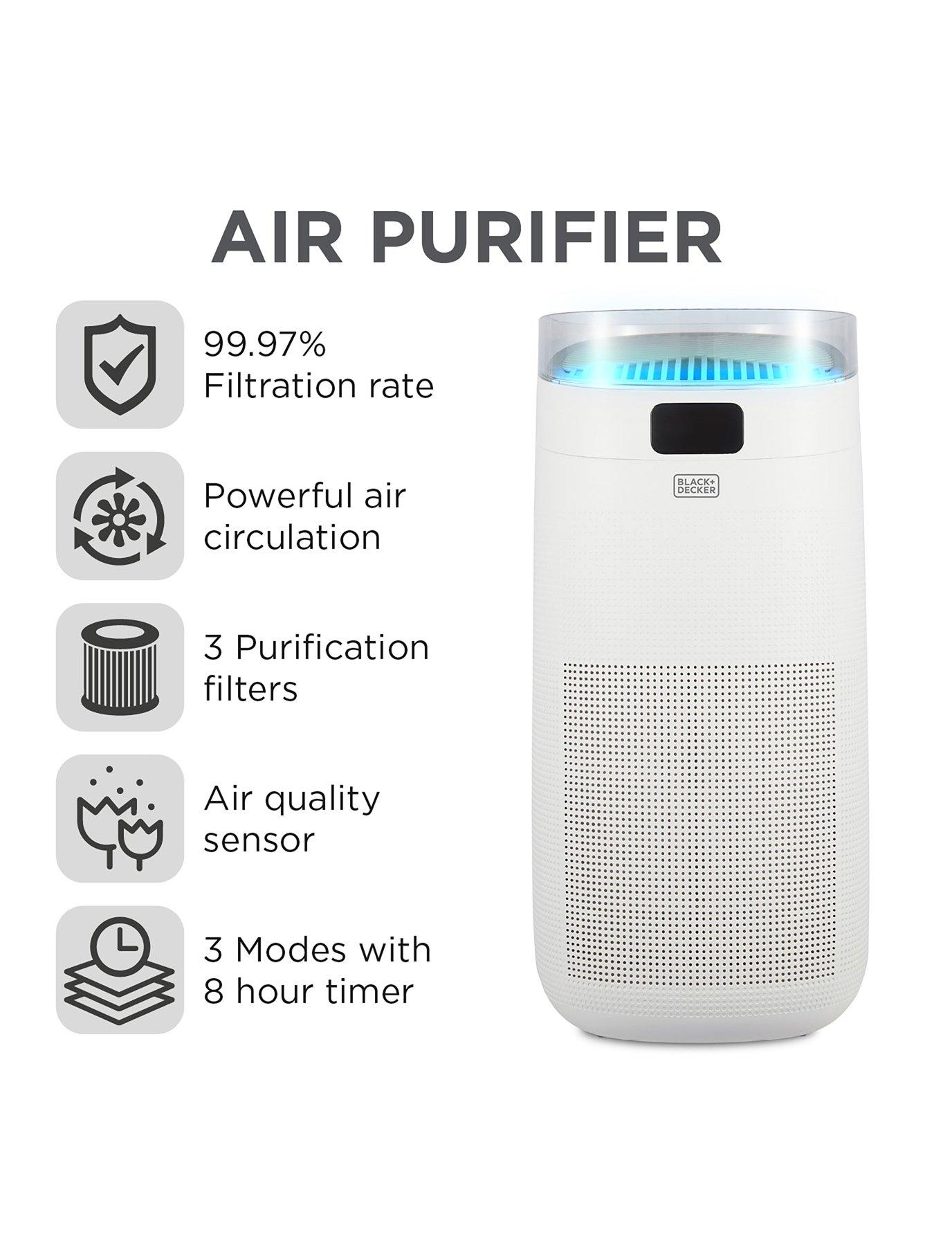Image 2 of 6 of Black & Decker Air Purifier with Air Quality Sensor, 8-Hour Timer, White, BXAP62002GB