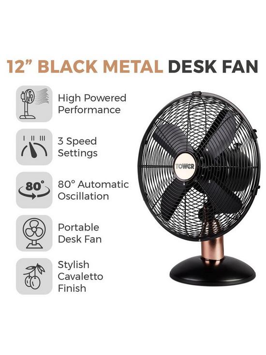 stillFront image of tower-t611000b-cavaletto-12-inch-metal-desk-fan-with-3-speed-settings-and-heavy-duty-high-power-motor-35w-black-and-rose-gold