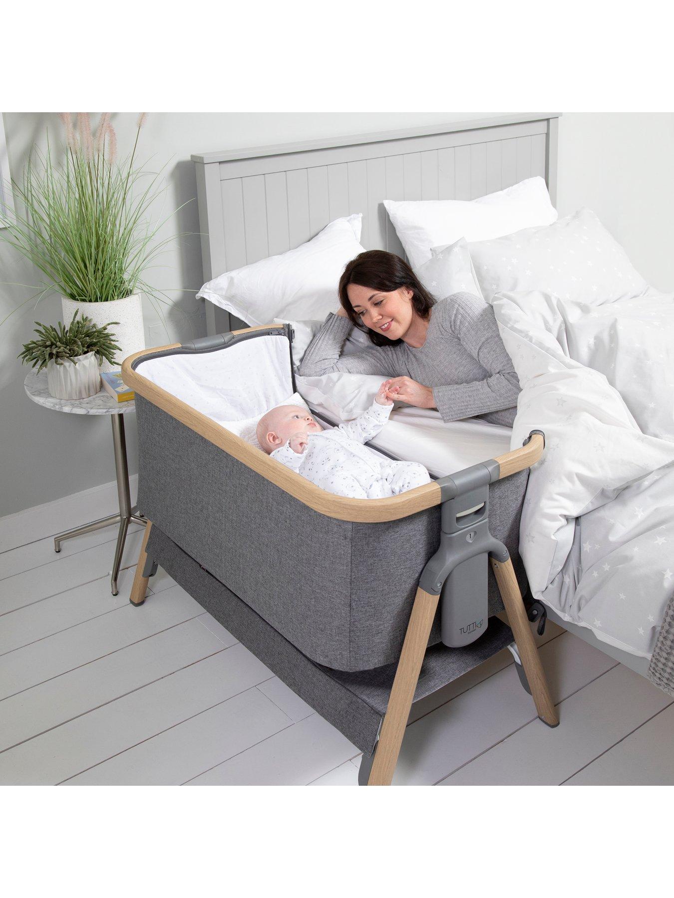 stillFront image of tutti-bambini-cozee-bedside-crib-oak-and-charcoal