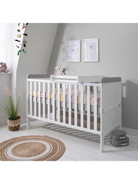 stillFront image of tutti-bambini-rio-cot-bed-with-cot-top-changer-amp-mattress-whitedove-grey