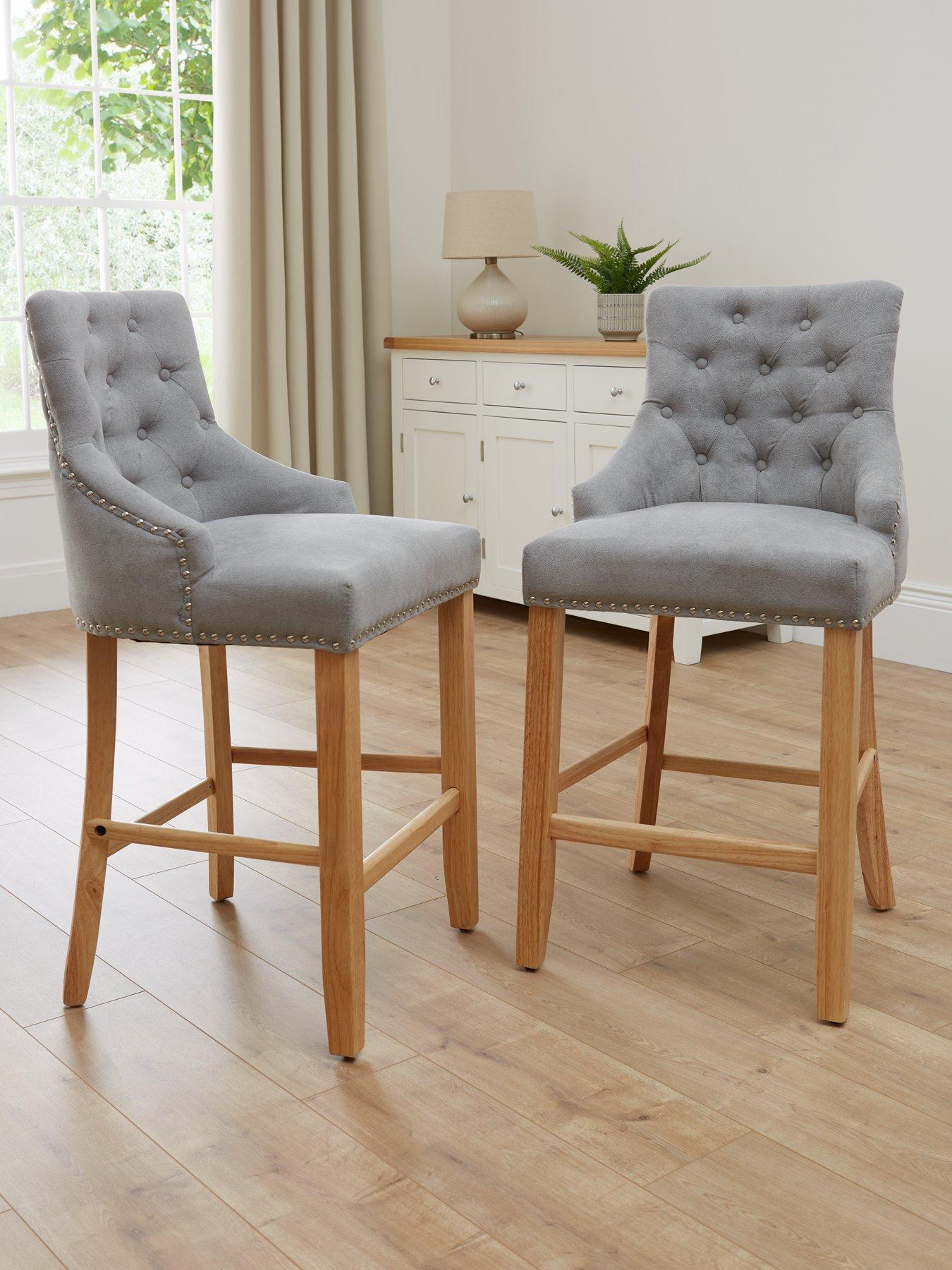 Very Home Warwick Pair of Velvet Bar Stools - Grey/Oak - FSC® Certified