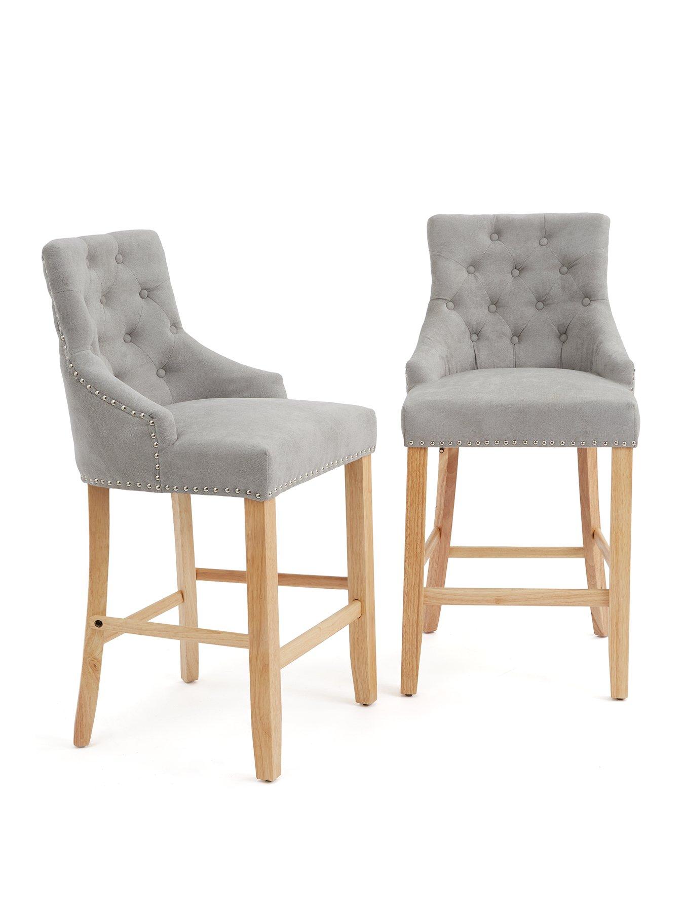 Image 2 of 7 of Very Home Warwick Pair of Velvet Bar Stools - Grey/Oak&nbsp;- FSC&reg; Certified