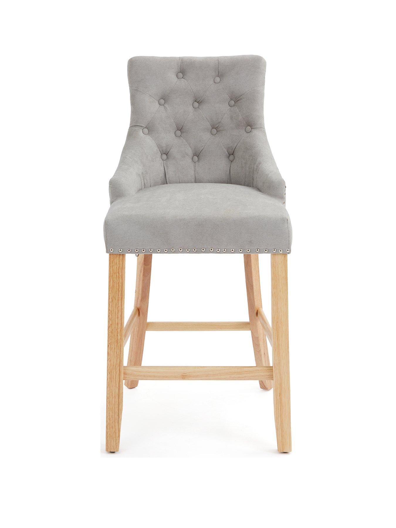 Image 3 of 7 of Very Home Warwick Pair of Velvet Bar Stools - Grey/Oak&nbsp;- FSC&reg; Certified