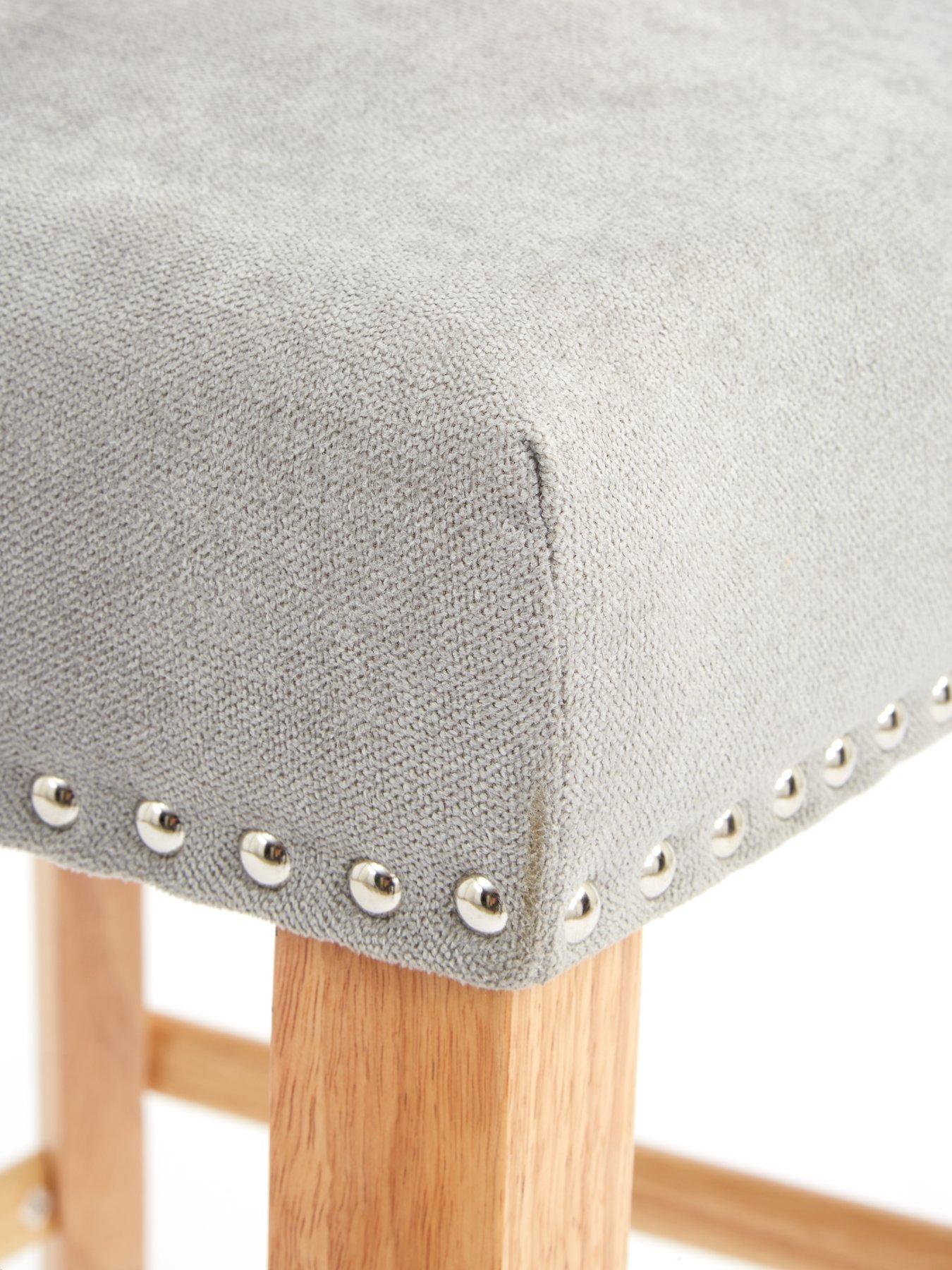 Image 7 of 7 of Very Home Warwick Pair of Velvet Bar Stools - Grey/Oak&nbsp;- FSC&reg; Certified