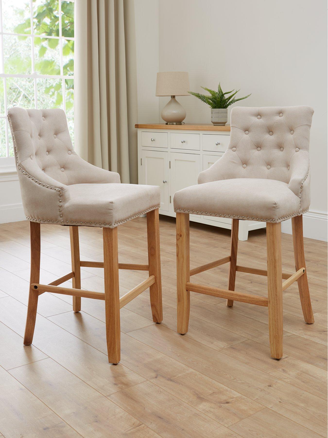 Image 1 of 7 of The Very Collection Warwick Pair of Fabric Bar Stools - Natural/Oak&nbsp;- FSC&reg; Certified