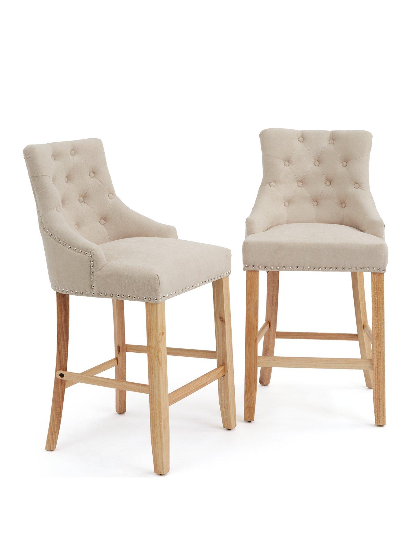 Image 2 of 7 of The Very Collection Warwick Pair of Fabric Bar Stools - Natural/Oak&nbsp;- FSC&reg; Certified