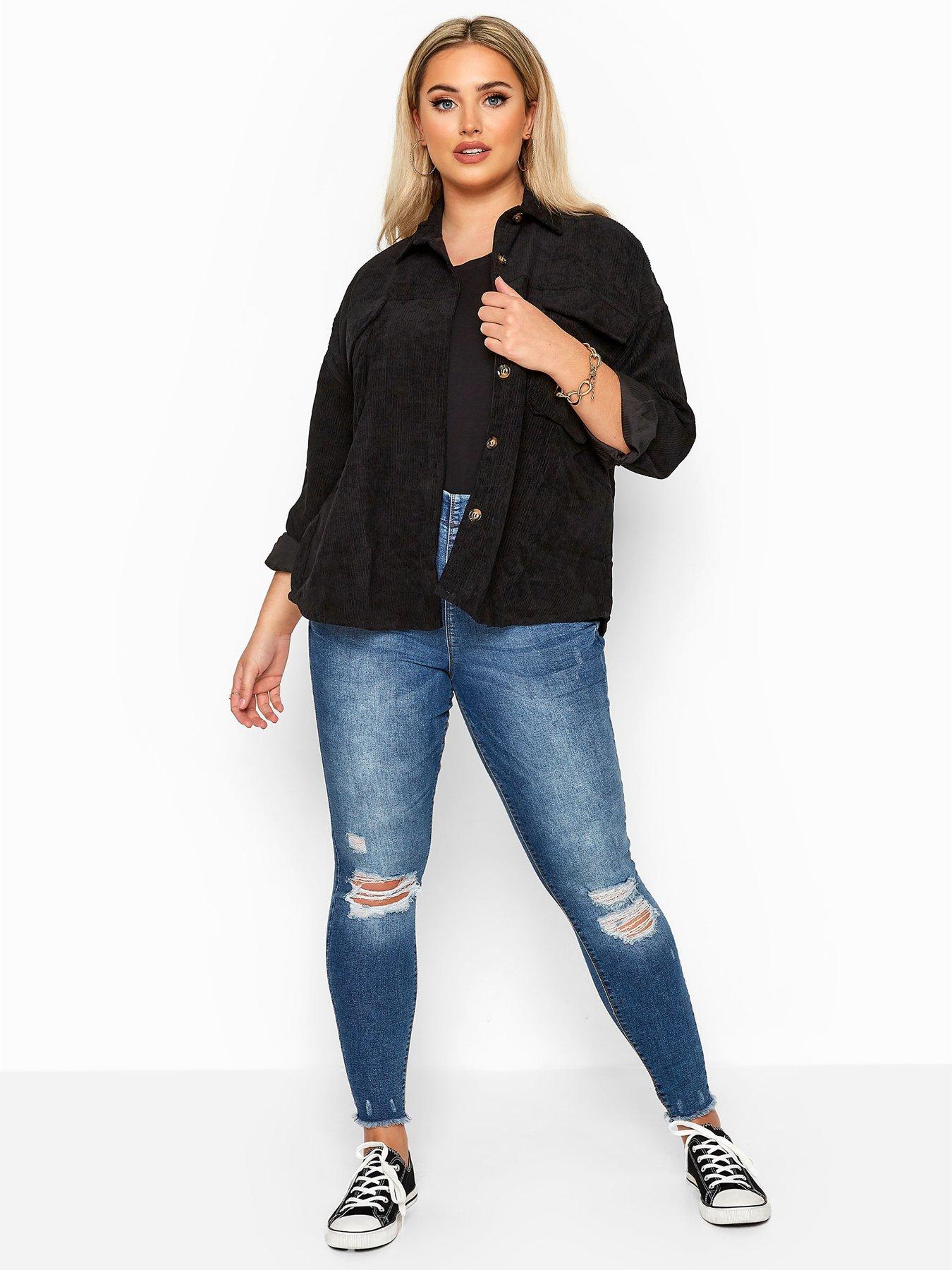 Yours Curve Mid Ripped Stretch Cropped Jenny Jeggings - Women's - Plus Size  Curve Blue : : Fashion