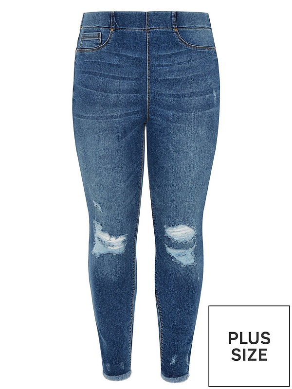 Yours Jenny Rip Knee Jeggings - Blue