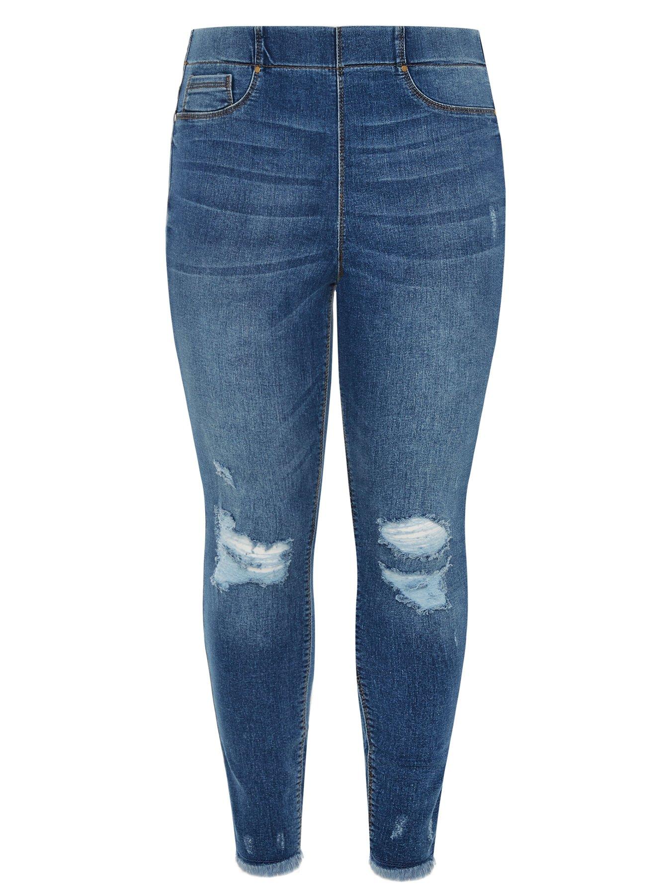 Yours Jenny Rip Knee Jeggings Blue Littlewoods
