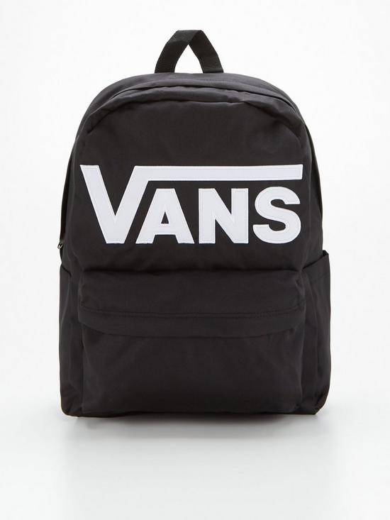 front image of vans-old-skool-drop-v-backpack-blackwhite