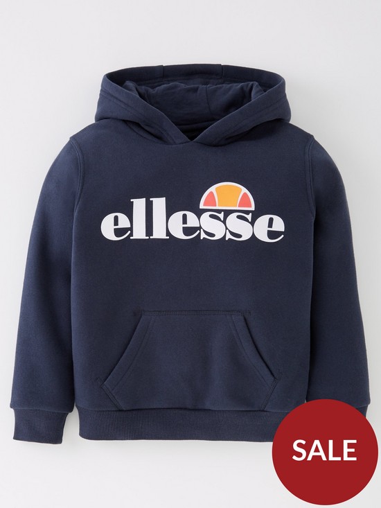 front image of ellesse-younger-girls-core-isobel-oh-hoodie-navy