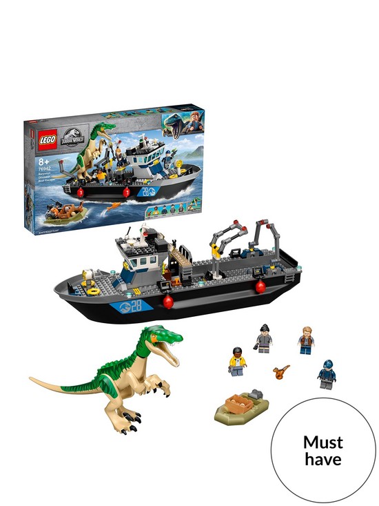 front image of lego-jurassic-world-baryonyx-dinosaur-boat-toy-76942