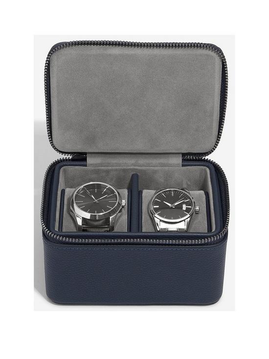 front image of stackers-navy-blue-large-zipped-watch-box