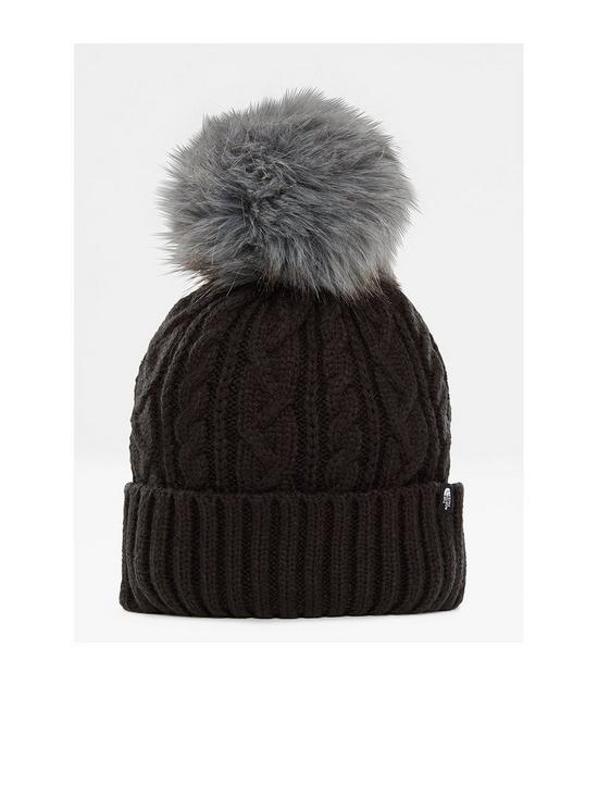 front image of the-north-face-oh-mega-fur-pom-beanie-black