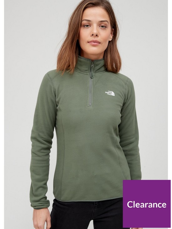 front image of the-north-face-100-glacier-14-zip-top-khaki