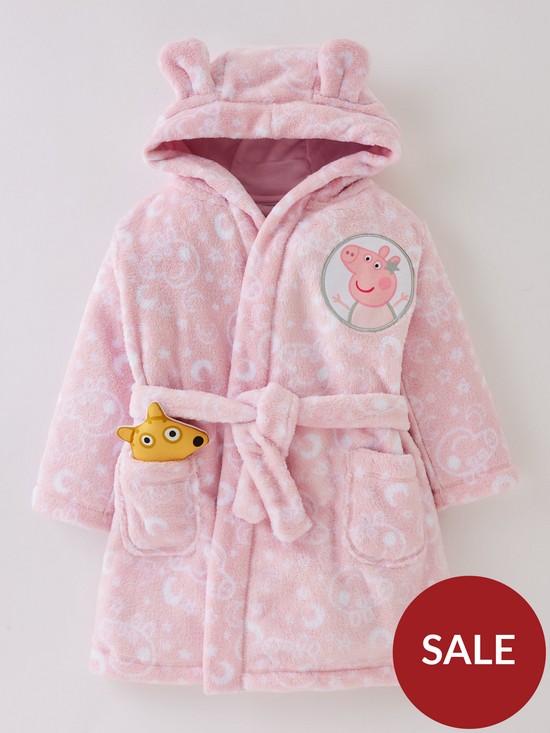 front image of peppa-pig-girls-peppa-pig-dressing-gown-with-bear-add-on-pink