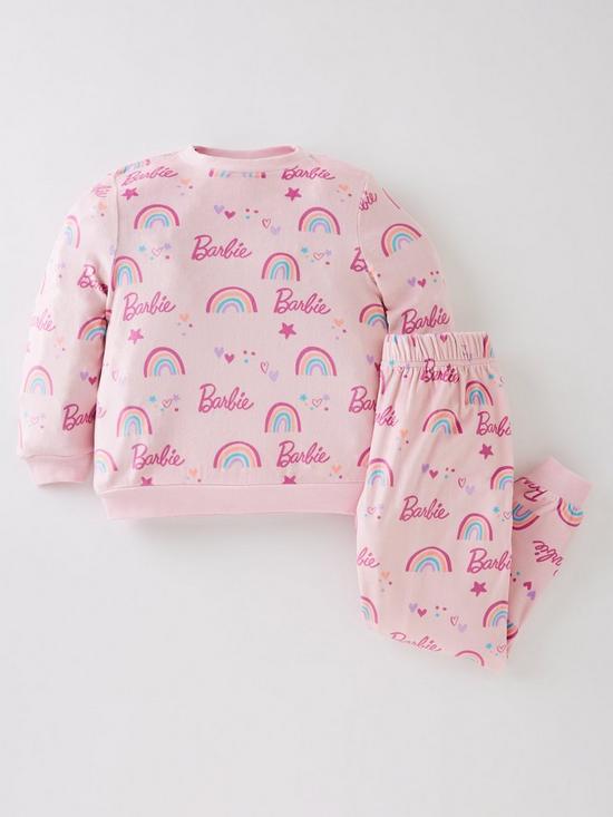 front image of barbie-girls-barbie-all-over-print-fleece-pyjamas-pink