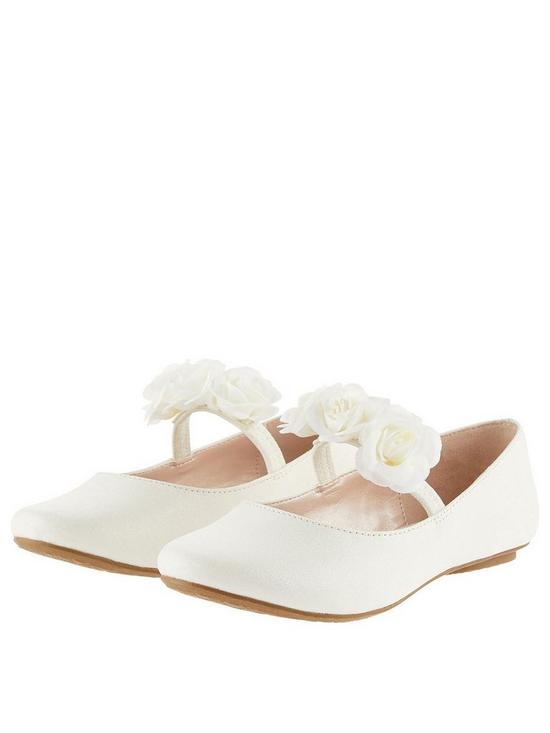 front image of monsoon-girls-shimmer-corsage-ballerina-shoes-ivory