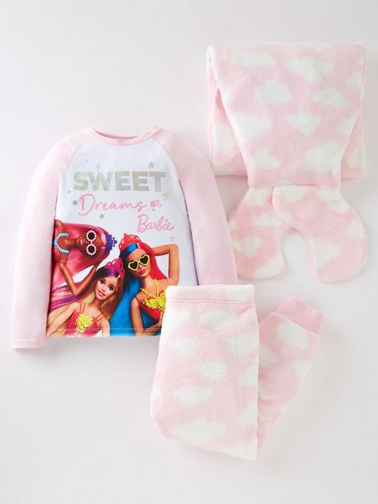 front image of barbie-girls-barbie-3-piece-pyjamas-and-blanket-set-pink