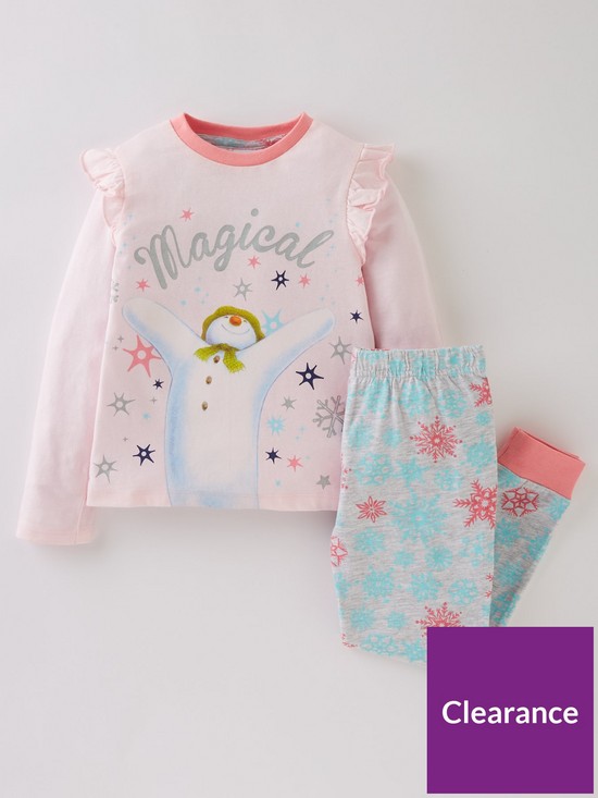 front image of the-snowman-girls-the-snowman-magical-frill-pyjamas-pink-blue