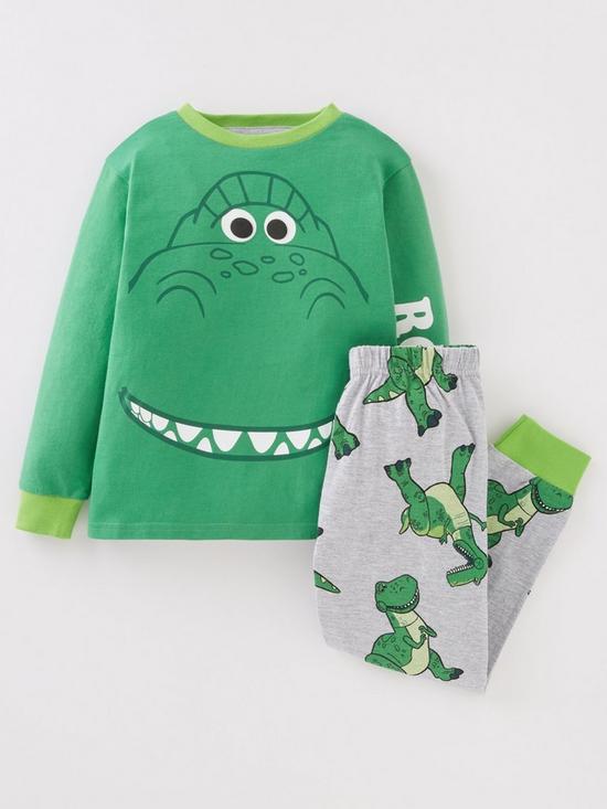 front image of toy-story-boys-disney-toy-story-rex-pyjamas-greengrey