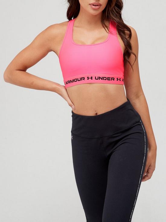 front image of under-armour-training-crossback-mid-support-bra-pinkblack
