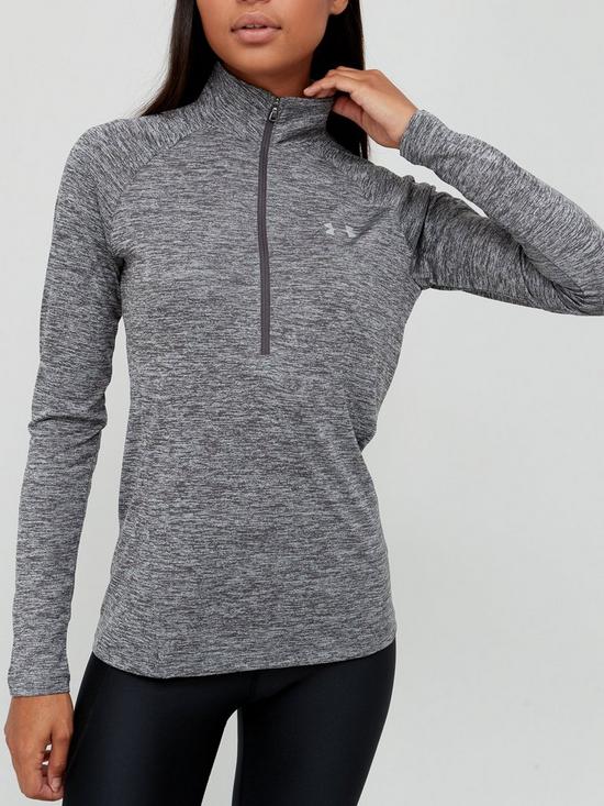 front image of under-armour-training-tech-twist-half-zip-top-charcoal