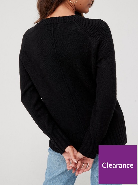 stillFront image of v-by-very-knitted-pocket-rib-detail-jumper-black