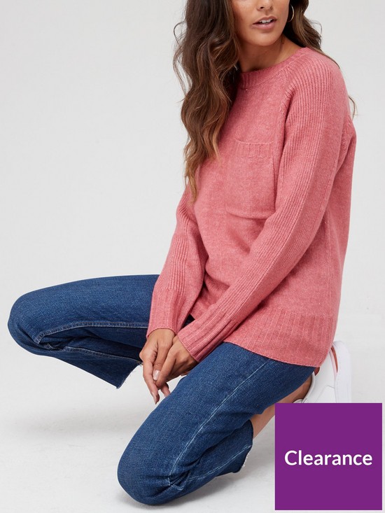 front image of v-by-very-knitted-pocket-rib-detail-jumper-rose