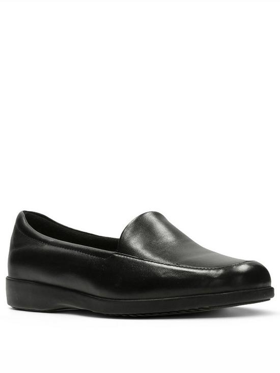front image of clarks-georgia-flat-shoe-black