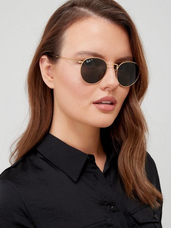 front image of ray-ban-round-metal-sunglasses-gold