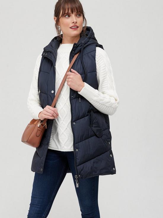 front image of fig-basil-longline-quilted-gilet-navy