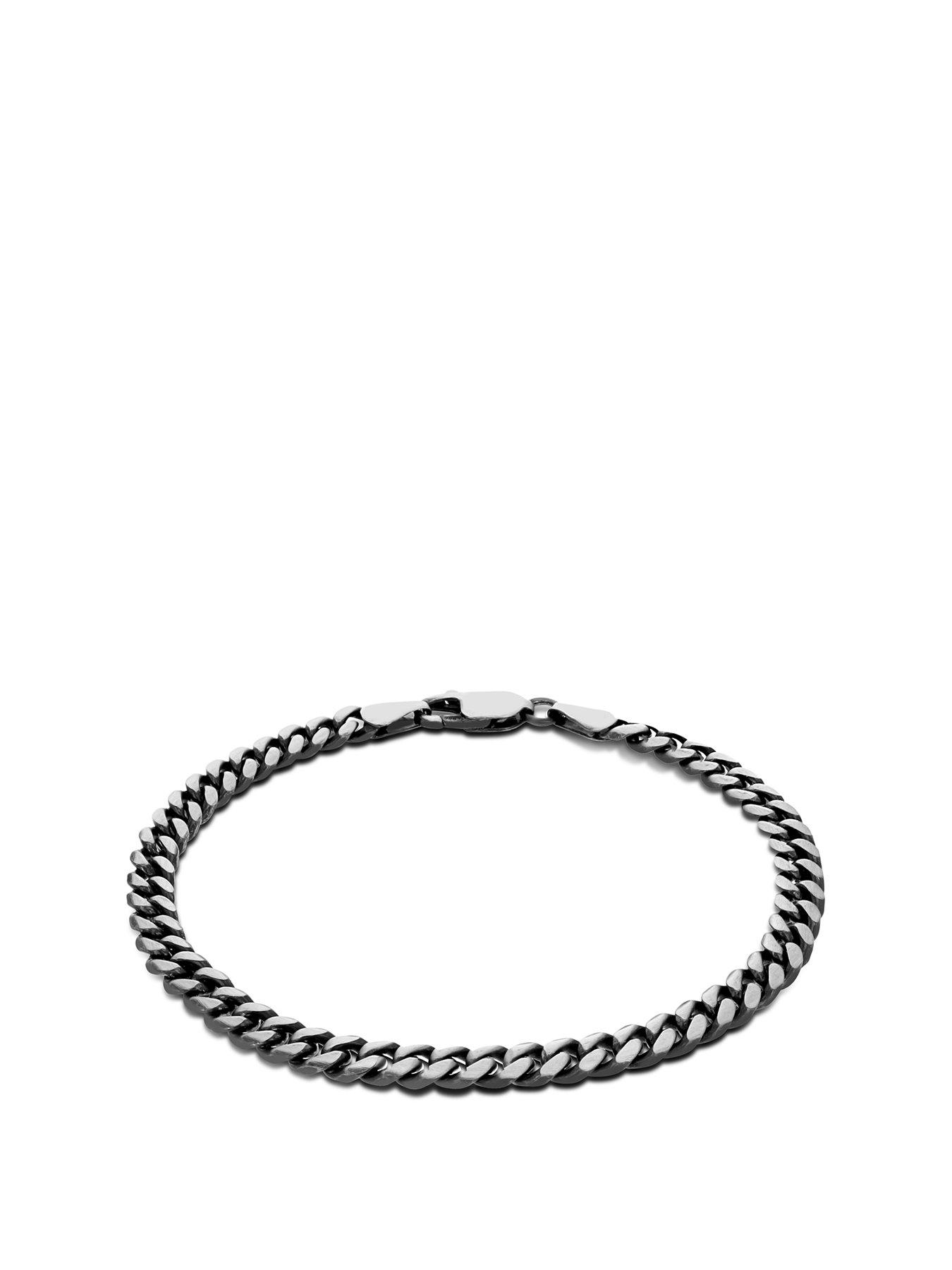 the-love-collection-sterling-silver-oxidised-mens-brushed-8-curb-bracelet