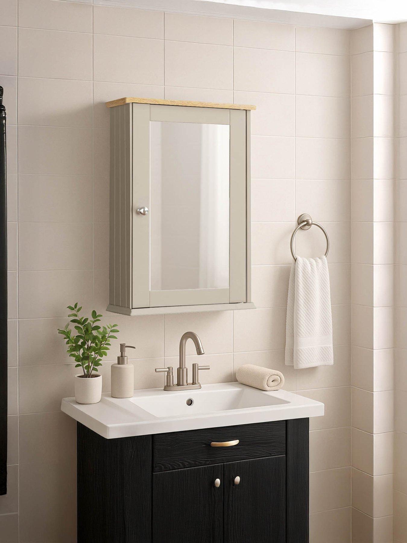 Image 1 of 6 of Bath Vida Priano 1 Door Mirrored Bathroom Wall Cabinet - Grey