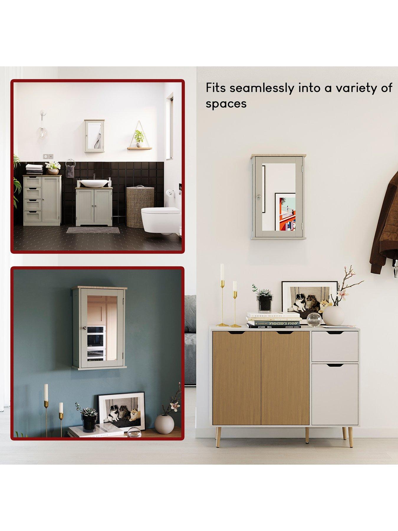 Image 4 of 6 of Bath Vida Priano 1 Door Mirrored Bathroom Wall Cabinet - Grey