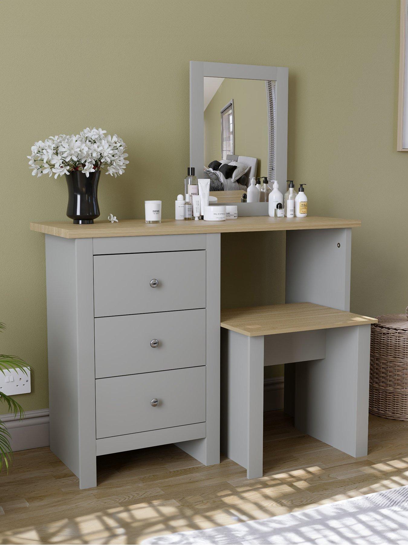 Vida Designs Arlington Dressing Table, Stool and Mirror Set - Grey |  Littlewoods