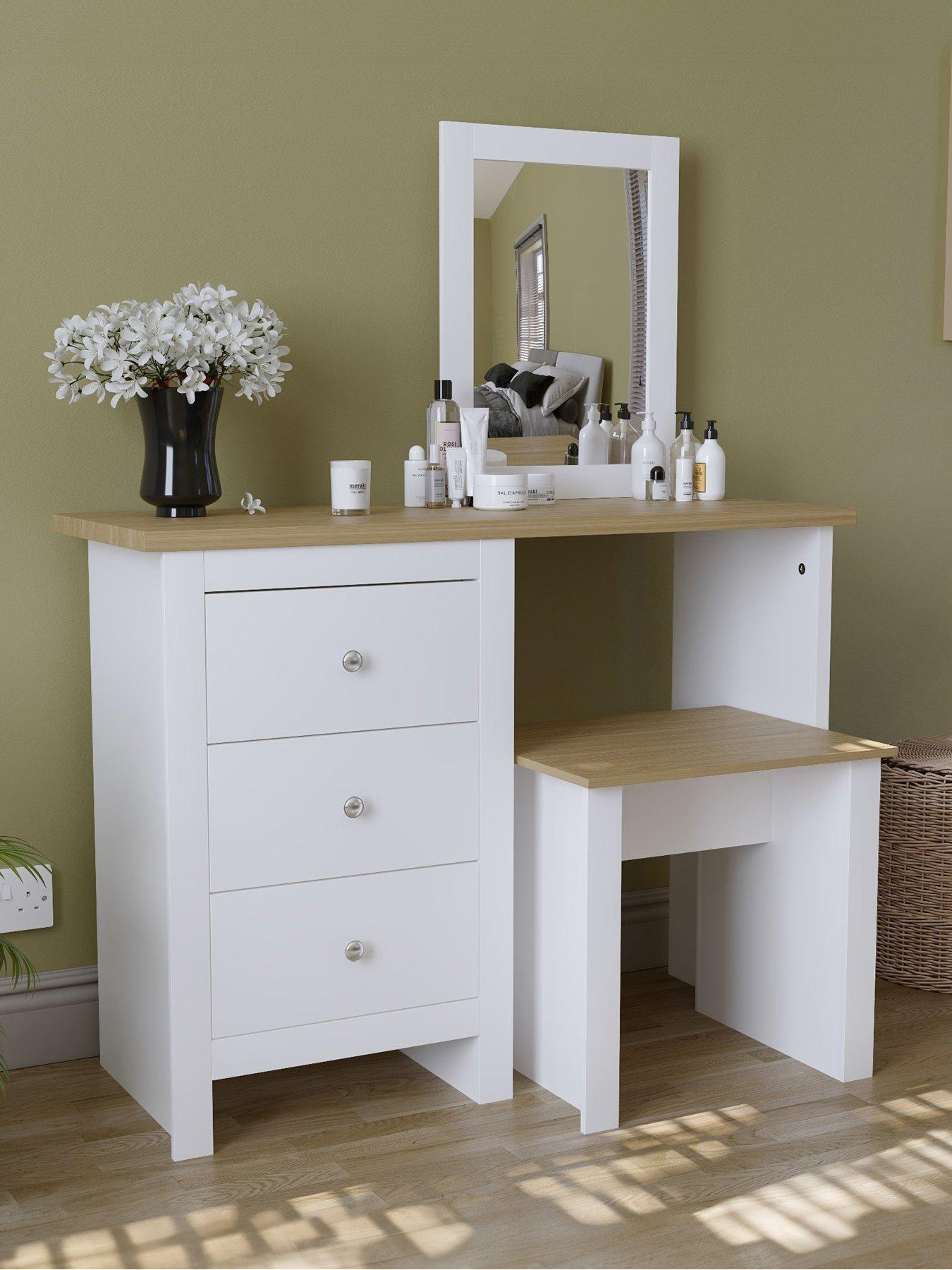Vida Designs Arlington Dressing Table, Stool and Mirror Set - White