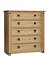  image of vida-designs-corona-rustic-solid-pine-5-drawer-chest