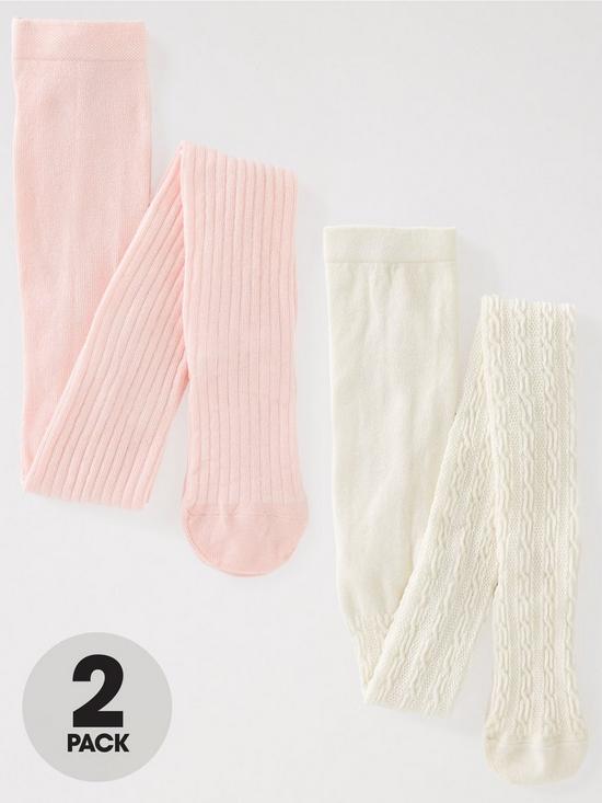 front image of everyday-girls-2-pack-creampink-tights-multi