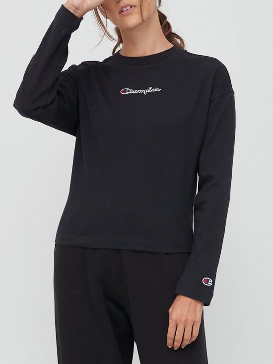 front image of champion-long-sleeve-t-shirt-black