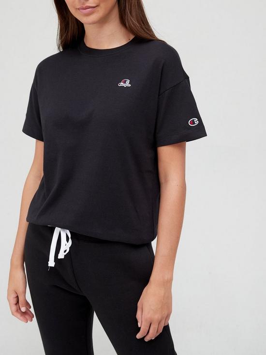 front image of champion-small-logo-tee-black