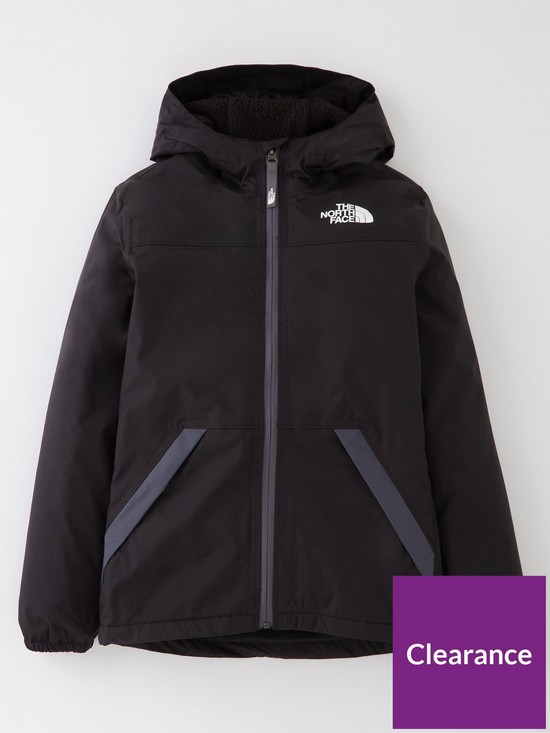 front image of the-north-face-youth-girls-warm-storm-rain-jacket-black